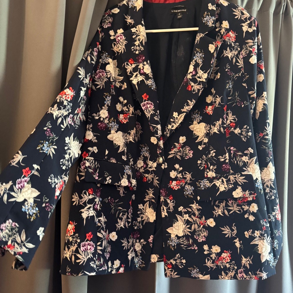 Lane Bryant Navy Floral Print The Bryant Blazer Size 22 Stretch Single Button